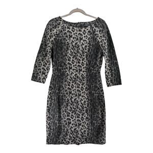 The Limited Animal Print Bodycon Dress 8 Black Fitter Mini Front Slit 3/4 Sleeve